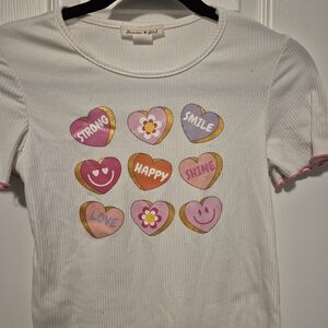 Dreamgirl White Tee with Pink and Gold Heart Designs